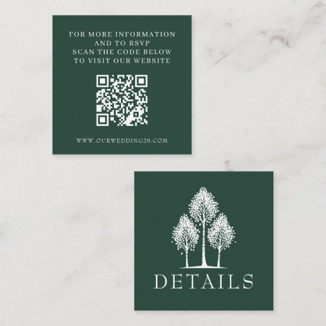 Green Aspen Tree Wedding QR Begleitkarte (Vorne/Hinten)