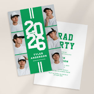 Green Athletic Grad Foto Collage Graduation Party Einladung