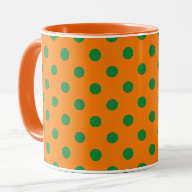 Green auf Orange Polka Dots Design Tasse (Von Creator hochgeladen)