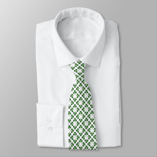 Green auf White Lucky Kleeblatt Closed Design Krawatte (Gebunden)