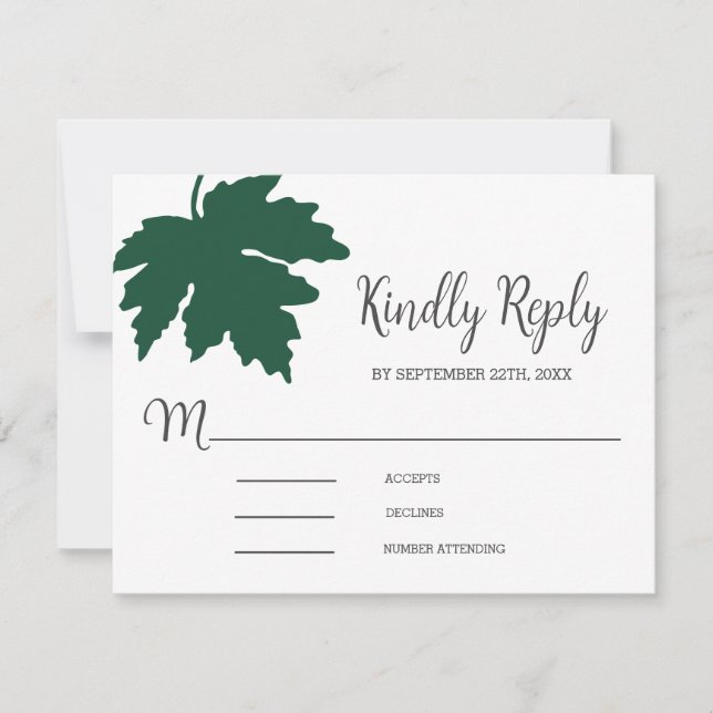 Green Autum Maple Leaf Wedding RSVP Card Karte (Vorderseite)