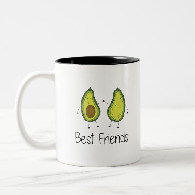 Green Avocado Cartoon Freundschaft Image Friendshi Zweifarbige Tasse (Links)