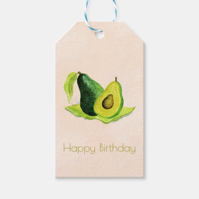 Green Avocado Frucht in Wasserfarben Happy Birthda Geschenkanhänger (Vorderseite)