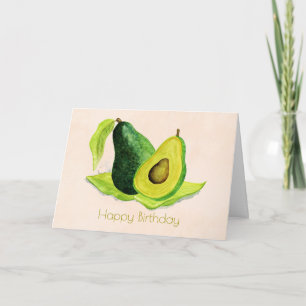 Green Avocado Frucht in Wasserfarben Happy Birthda Karte