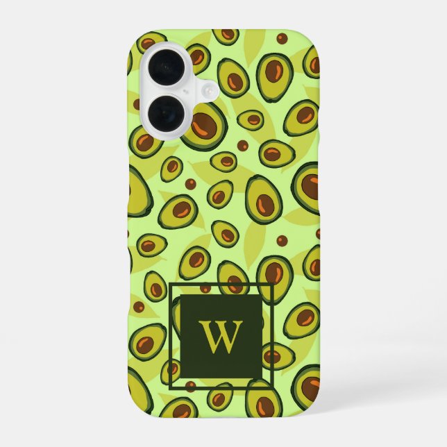 Green Avocado Fruit Pattern Monogram iPhone 16 Hülle (Rückseite)