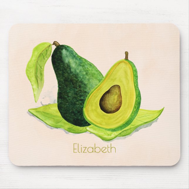 Green Avocado Still Life Frucht in Wasserfarben Mousepad (Vorne)