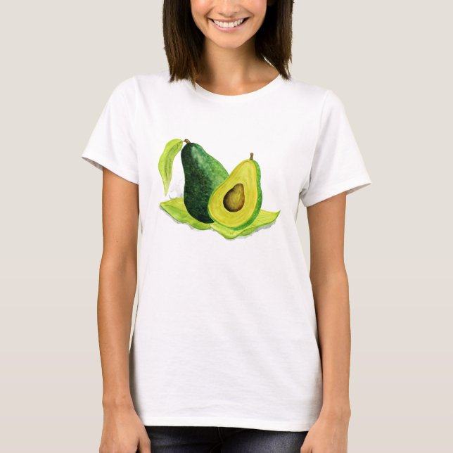 Green Avocado Still Life Frucht in Wasserfarben T-Shirt (Vorderseite)