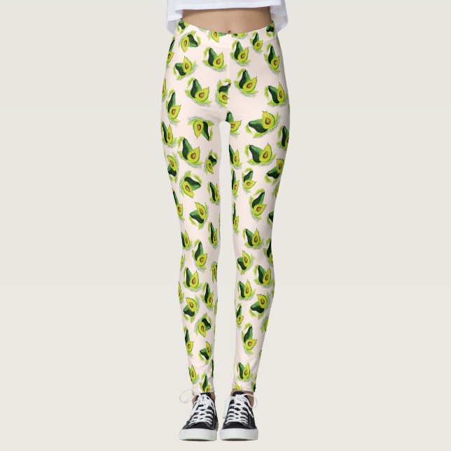 Green Avocados Wasserfarbmuster Leggings (Vorderseite)