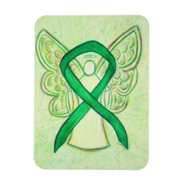 Green Awareness Ribbon Angel Art Custom Magnet (Vertikal)