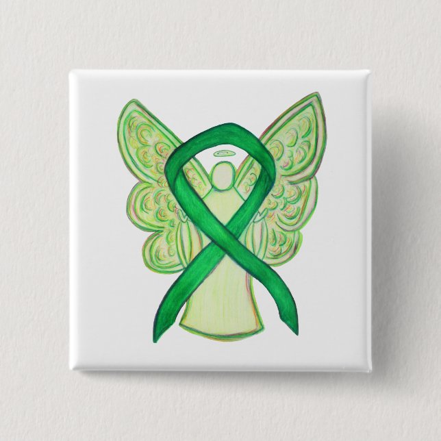 Green Awareness Ribbon Angel Custom Art Buttone Button (Vorderseite)
