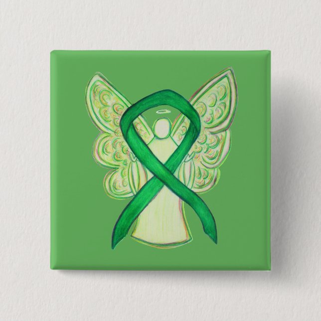 Green Awareness Ribbon Angel Custom Art Buttone Button (Vorderseite)