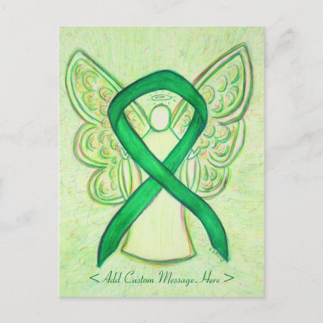 Green Awareness Ribbon Angel Custom Postcard Postkarte (Vorderseite)