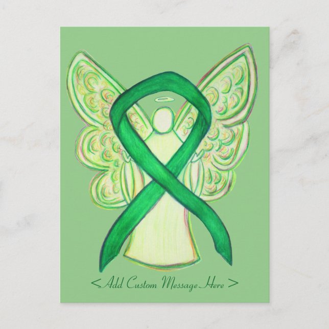 Green Awareness Ribbon Angel Custom Postcard Postkarte (Vorderseite)