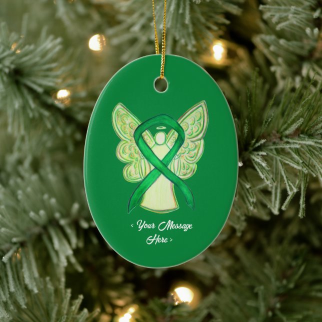 Green Awareness Ribbon Angel Pendant Ornament (Baum)