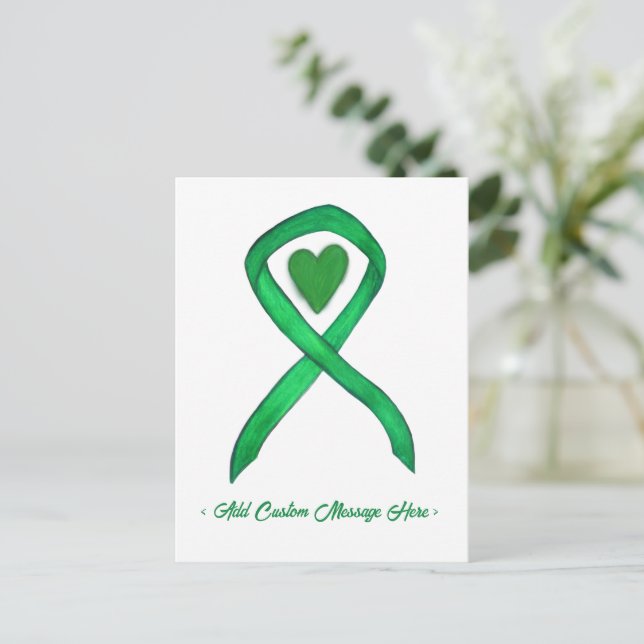 Green Awareness Ribbon Custom Art Postkarten (Stehend Vorderseite)