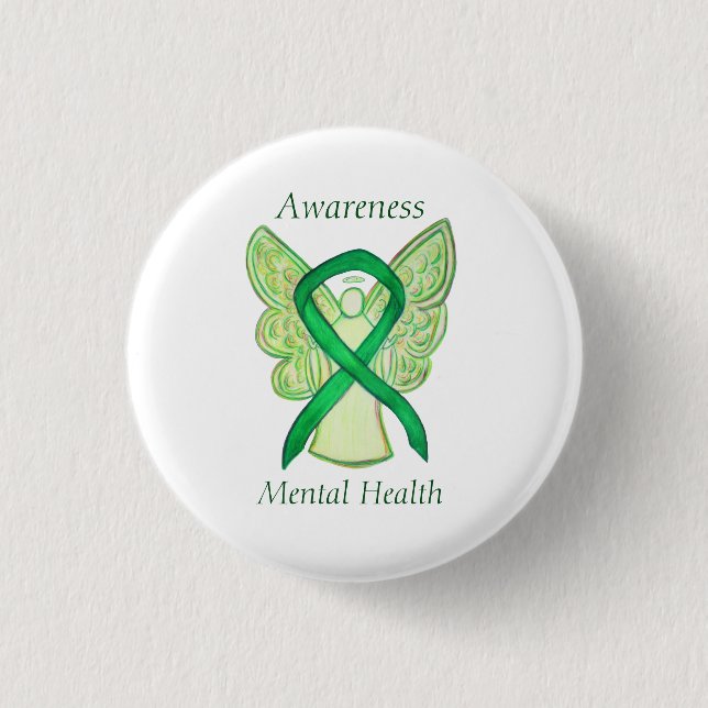Green Awareness-Ribbon-Engel-Button für psychische Button (Vorderseite)