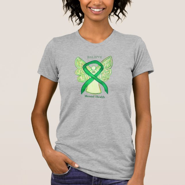 Green Awareness-Ribbon-Engel-Shirt für psychische  T-Shirt (Vorderseite)
