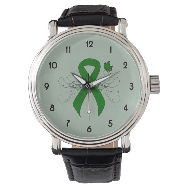 Green Awareness Ribbon mit Butterfly Armbanduhr (Vorderseite)