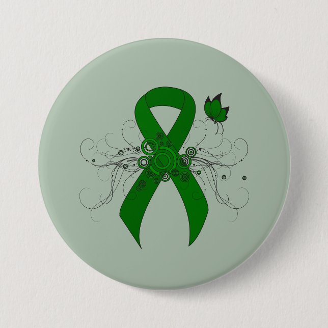 Green Awareness Ribbon mit Butterfly Button (Vorderseite)