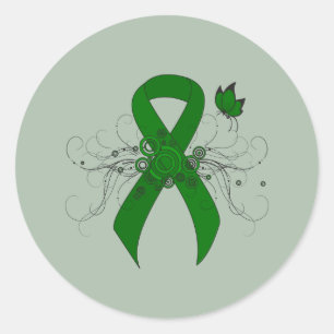 Green Awareness Ribbon mit Butterfly Runder Aufkleber