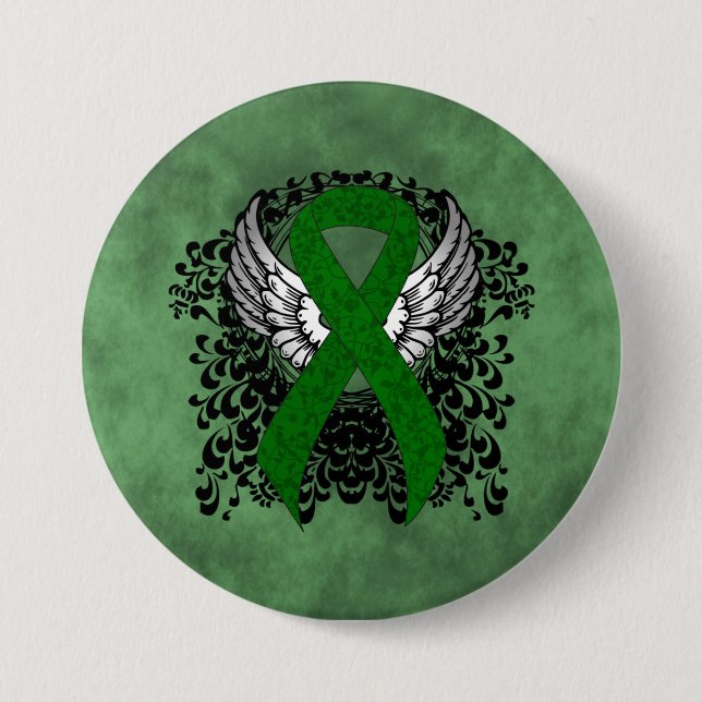 Green Awareness Ribbon mit Flügeln Button (Vorderseite)