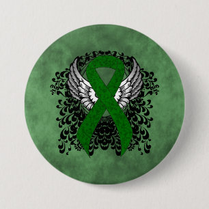 Green Awareness Ribbon mit Flügeln Button