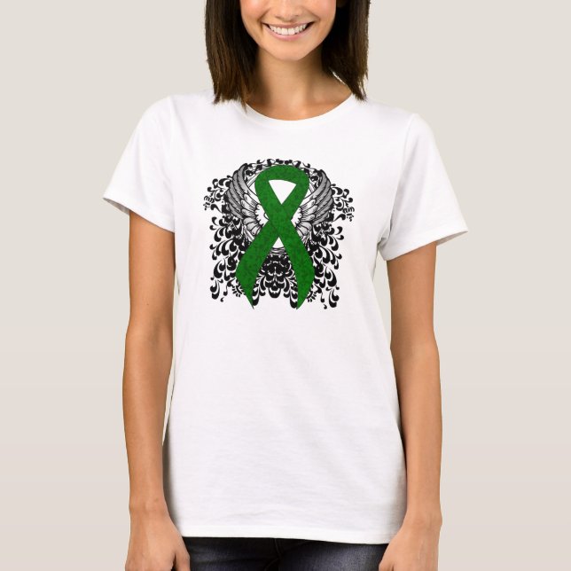 Green Awareness Ribbon mit Flügeln T-Shirt (Vorderseite)