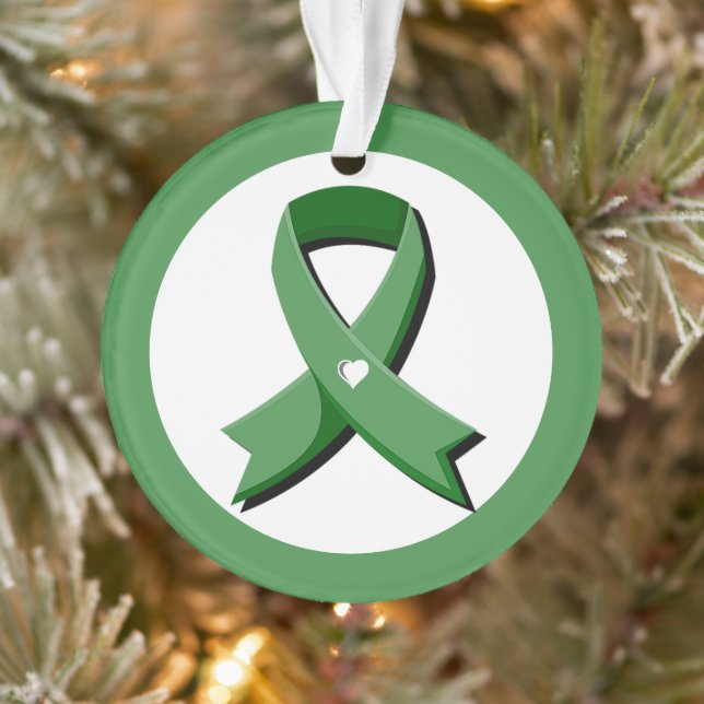 Green Awareness Ribbon White Heart Ornament (Baum)