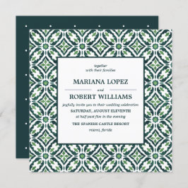 Green Azulejo | Spanish Tile Pattern Wedding Einladung