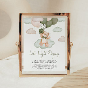 Green Baby Bear Ballon Spate Night Diapers Poster