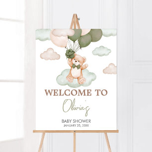 Green Baby Bear Balloon Baby Dusche Willkommen Poster