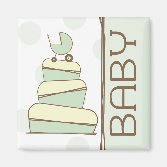 Green Baby Carriage Cake Magnet (Vorne)