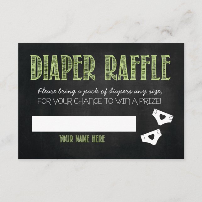 Green Baby Dusche Windeln Raffle Ticket Begleitkarte (Vorderseite)