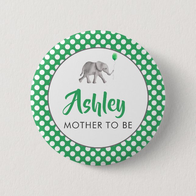 Green Baby Elephant Baby Dusche Name Button (Vorderseite)