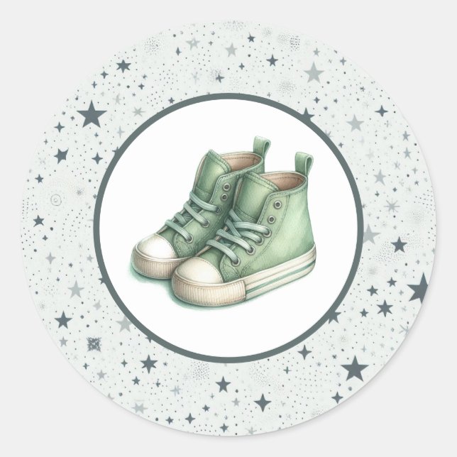Green Baby High Tops Baby Dusche Runder Aufkleber (Vorderseite)