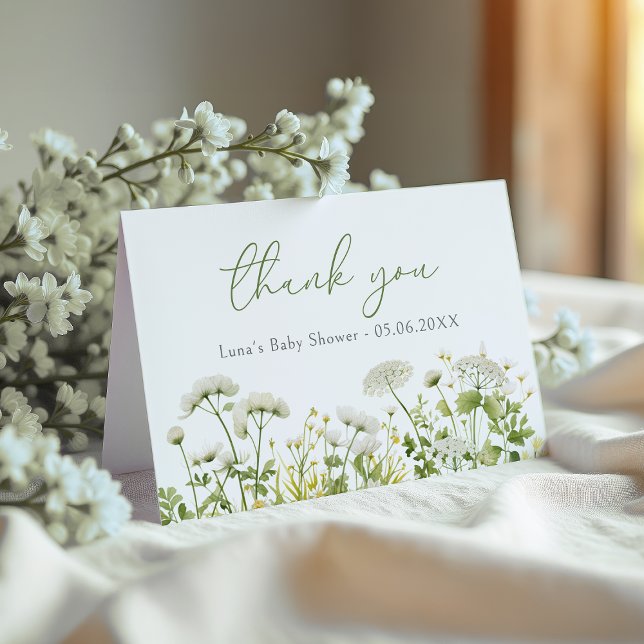 Green Baby in Bloom Wildblume Kinderdusche geklapp Dankeskarte (Von Creator hochgeladen)