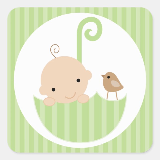 Green Baby in Umbrella Quadratischer Aufkleber (Vorderseite)