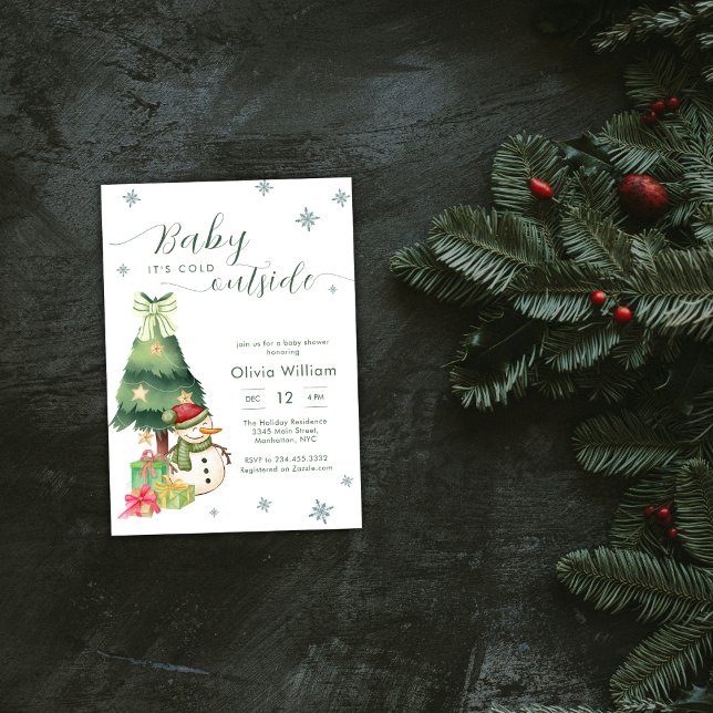 Green Baby It's Cold Outside Snowman Baby Shower Einladung (Green Baby It's Cold Outside Snowman Baby Shower Invitation)