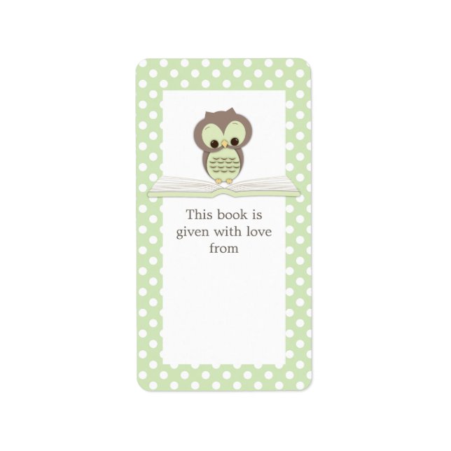 Green Baby Owl on Book Gift Buchzeichen Label Adressaufkleber (Vorne)