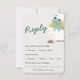 Green Baby Shower Dino Eiermenü Auswahl RSVP Karte