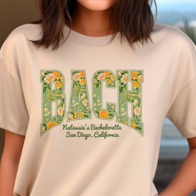 Green BACH Floral Retro Varsity Bridesmaid T-Shirt (Von Creator hochgeladen)