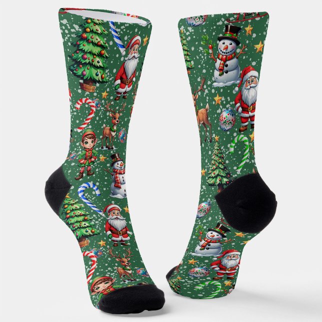 Green Background Christmas Decorative Pattern Socken (Von Creator hochgeladen)