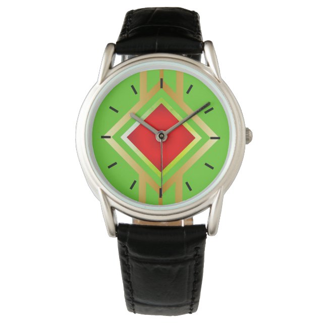 Green Background Red Gold Diamond Armbanduhr (Vorderseite)