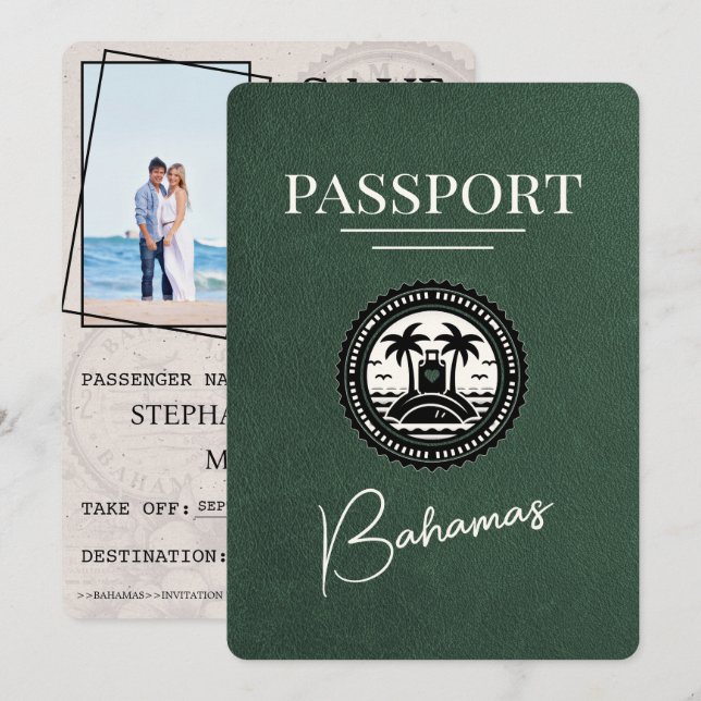 Green Bahamas Passport Save the Date (Vorne/Hinten)