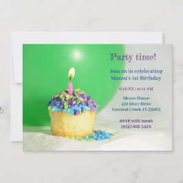 Green Balloon blue cupcake Geburtstagseinladung Einladung