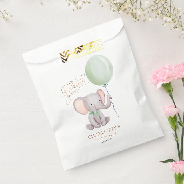 Green Balloon Elephant Baby Dusche Danke Geschenktütchen (Versiegelt)