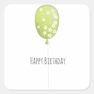 Green Balloon Minimalistisch Geburtstag Quadratischer Aufkleber