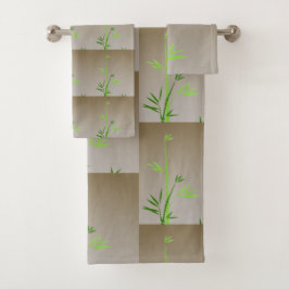 Green Bamboo auf Taupe Tiles Contemporary Badhandtuch Set