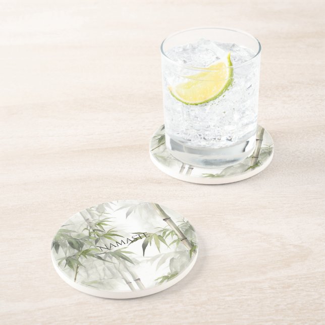 Green Bamboo Mindfulness Yoga Getränkeuntersetzer (Seite)