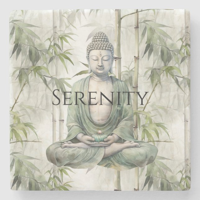 Green Bamboo Serenity Buddha Steinuntersetzer (Vorderseite)